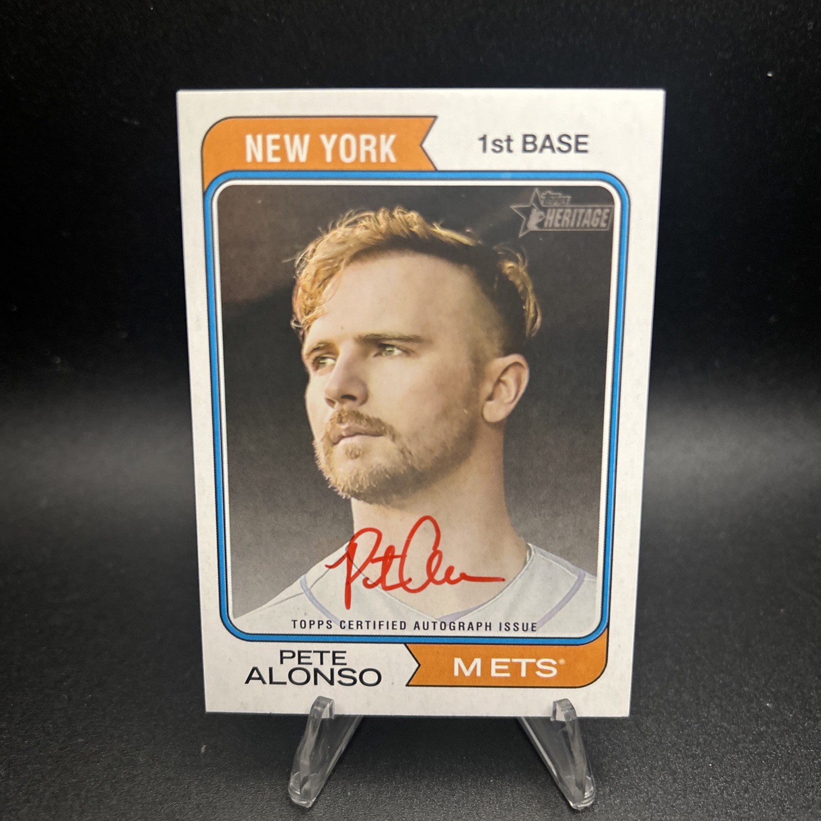 Pete Alonso 2023 Topps Heritage Real One Red Ink Auto /74 ROA-PA, SSP - CLEAN