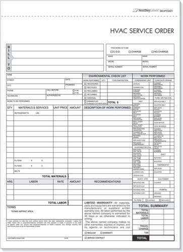 Letter-Sized HVAC Service Order Invoice Forms - 3-Part Carbonless, 100 Count - Picture 3 of 8