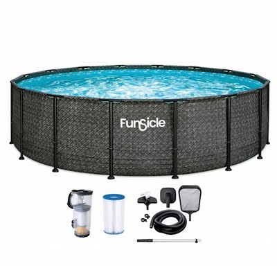Funsicle 16' x 48'' Oasis Designer Round Above Ground Pool, Dark Herringbone