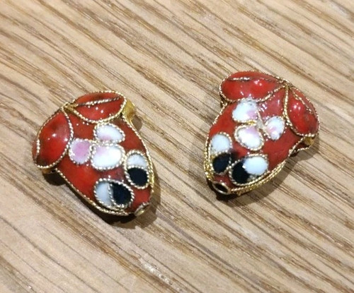 ღ Hobbyauflösung ღ 2 Cloisonné Emaille Perlen Frosch Rot ~ 14x18 mm Handarbeit E
