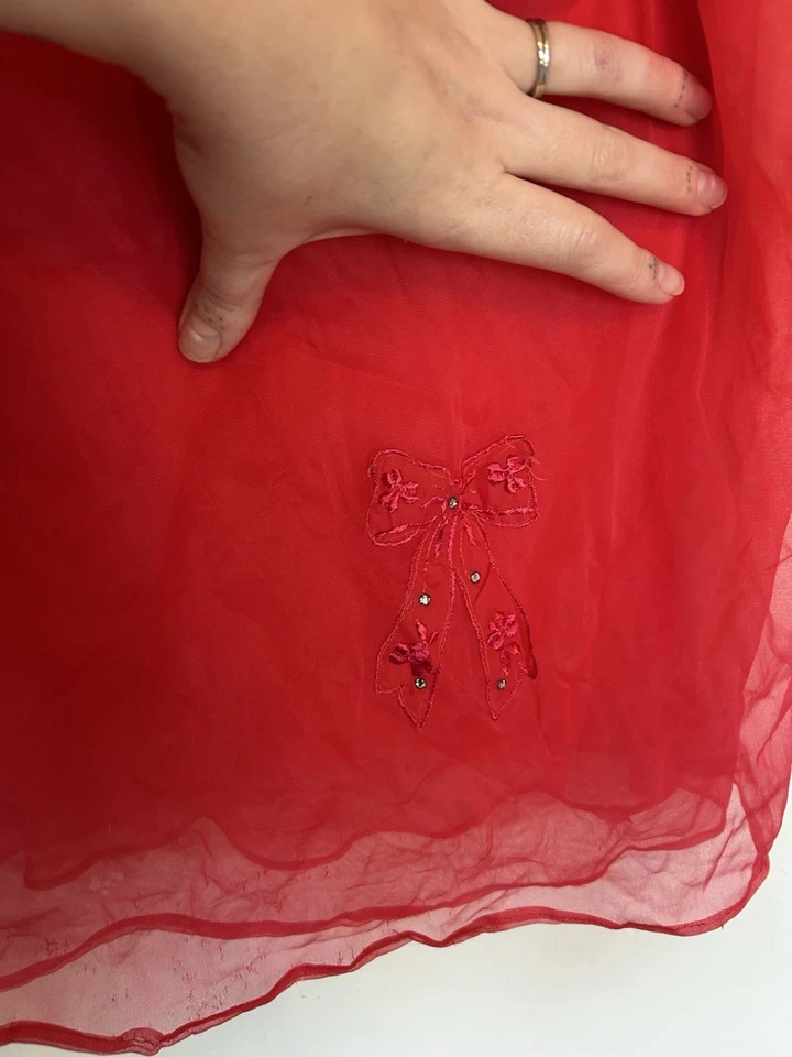 Vestido Babydoll Rojo Transparente De Colección Años 60 Largo Sin Mangas Delicado Coqueta Lazo Nylon M Foto 4 de 4