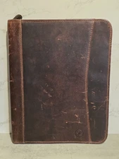 Aaron Leather Goods Brown Leather Zip Closure Business Portfolio Organizer