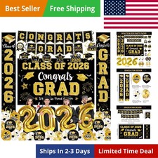 Graduation Decorations Class of 2026 - Black and Gold Graduation Party Suppli...