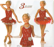 Red Red Rose Child X-Small 3 in One Dance Costume Leotard-Tap Skirt-Tutu  Mitts