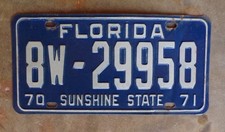 1970  Florida  License Plate  1971