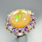 AAA 40 ct+ gemstone Natural Opal Ring 925 Sterling Silver Size 8 /R464532