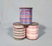 Rayon Ribbon Spool  Pink Blue Purple Black Ribbonwork Embroidery Spools Lot Of 3