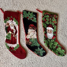 Festive Santa Christmas Needlepoint Stockings Set