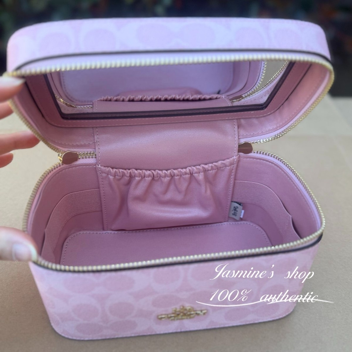 NWT Coach Cosmetic Case In Signature Canvas Powder Pink CEA56 | eBay