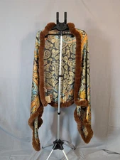 NWT! La Fiorentina Print Wrap Scarf Paisley  Luxurious Faux Fur Trim