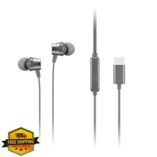 Lenovo 300 Wired USB-C Earbud Headphones Grey Mic 3 Ear Tip Sizes