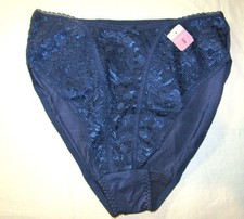 NWT Vassarette Second Skin Blue Lace Hi-Cut Silky Vintage 8 Bikini Panty