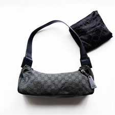 GUCCI GG Canvas Leather Handbag One Shoulder Bag Black