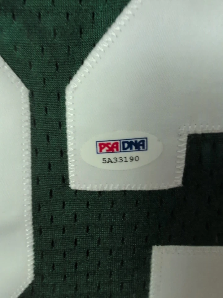 Framed Autographed/Signed Larry Bird 26x29 Boston Green Jersey PSA/DNA COA - Image 2 of 3