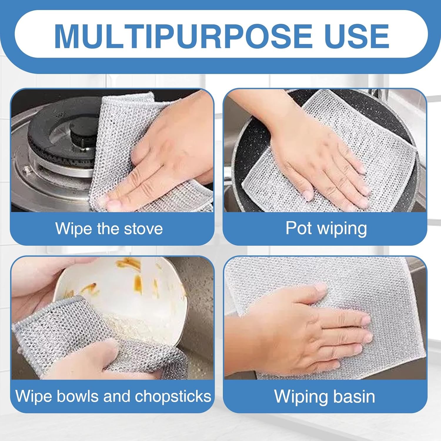 20 Pcs Wire Dishwashing Rags Double Layer Fiber Cleaning Cloth Quick Dry Grey