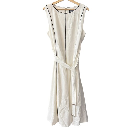 DKNY Stretch Jersey Crepe Dress Size 18 Round Neck Sleeveless Cream Midi Career