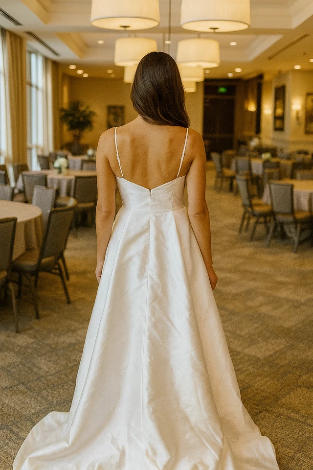 Maxi Vestido Lulus Talla XL Dreamy Forever Blanco Tafetán Roseta Bolsillos Boda Foto 2 de 4