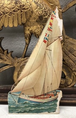 Victorian Scrap Sail Boats Ocean Fags / Banners - L21