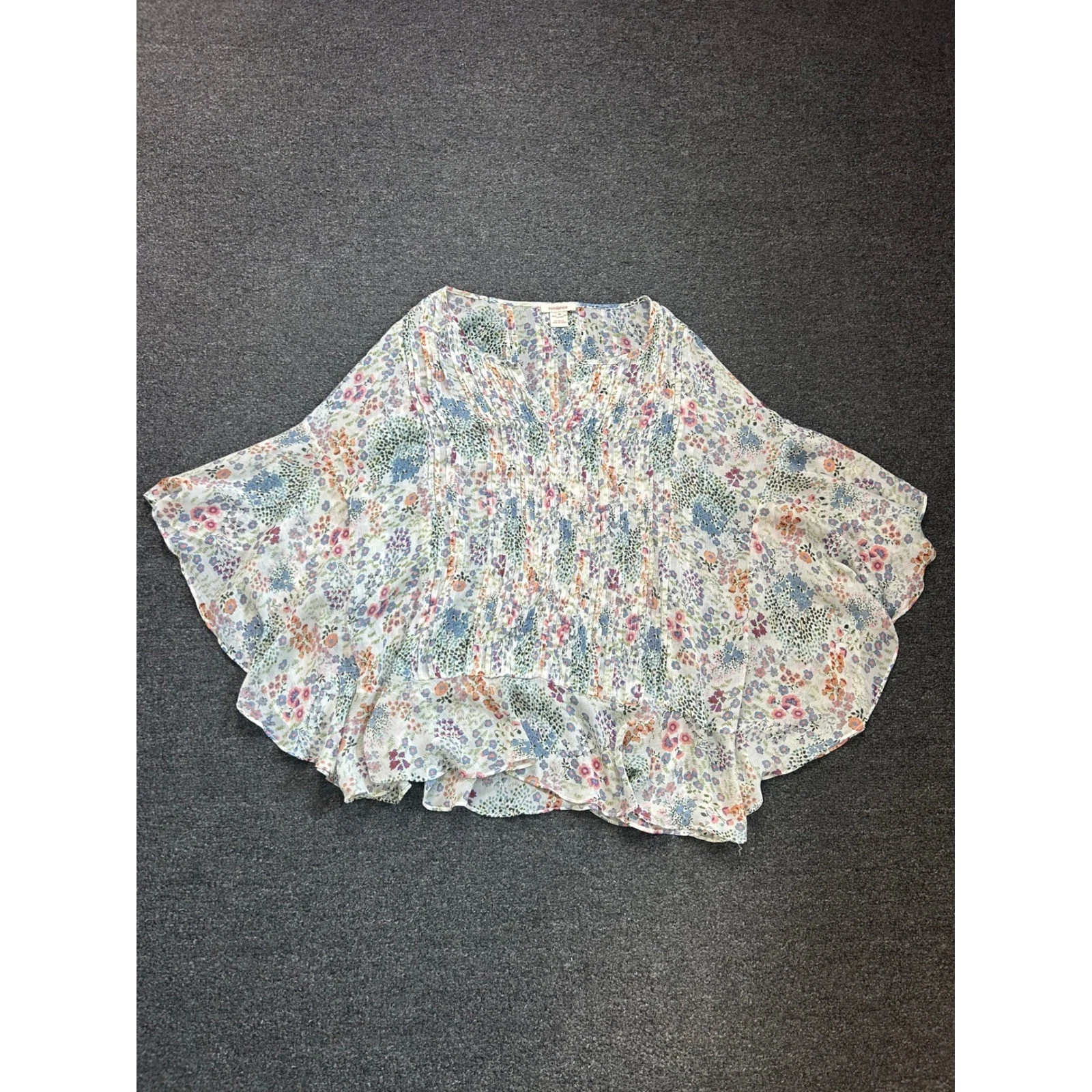 Sundance Blouse Floral Womens Medium Multi-Color Poncho Bell Sleeve Ruffle Boho