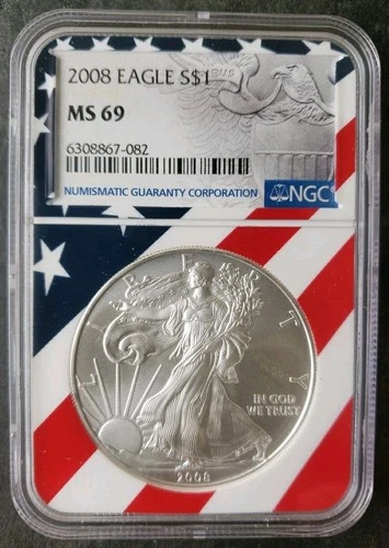2008 $1 American Silver Eagle Dollar NGC MS69
