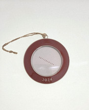 Pottery Barn Dated 2024 Red Enamel Round Frame Christmas Ornament New in Box
