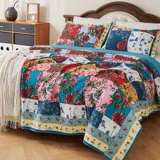 100 Cotton Patchwork Quilt Queen Size Set Lightweight Queen 92"x96" Red
