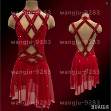 Ice skating dress Competition Figure Skating Twirling Costume red
