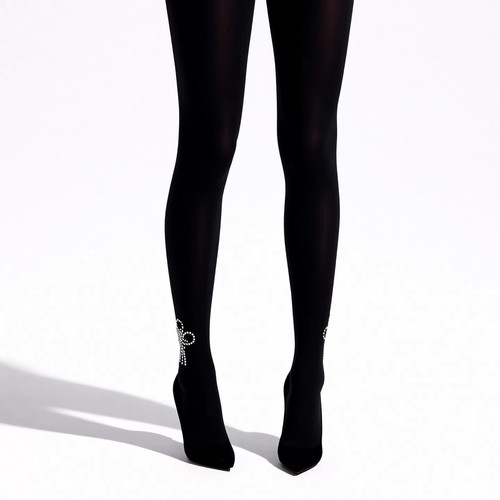 Knot Rhinestone Tights – White Opaque Medium Thickness Plus Size Women’s Decorat - Picture 2 of 4