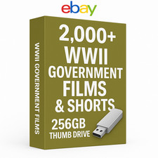 2,000 WWII Films  Shorts   256GB USB Drive   Public Domain Historical Footage