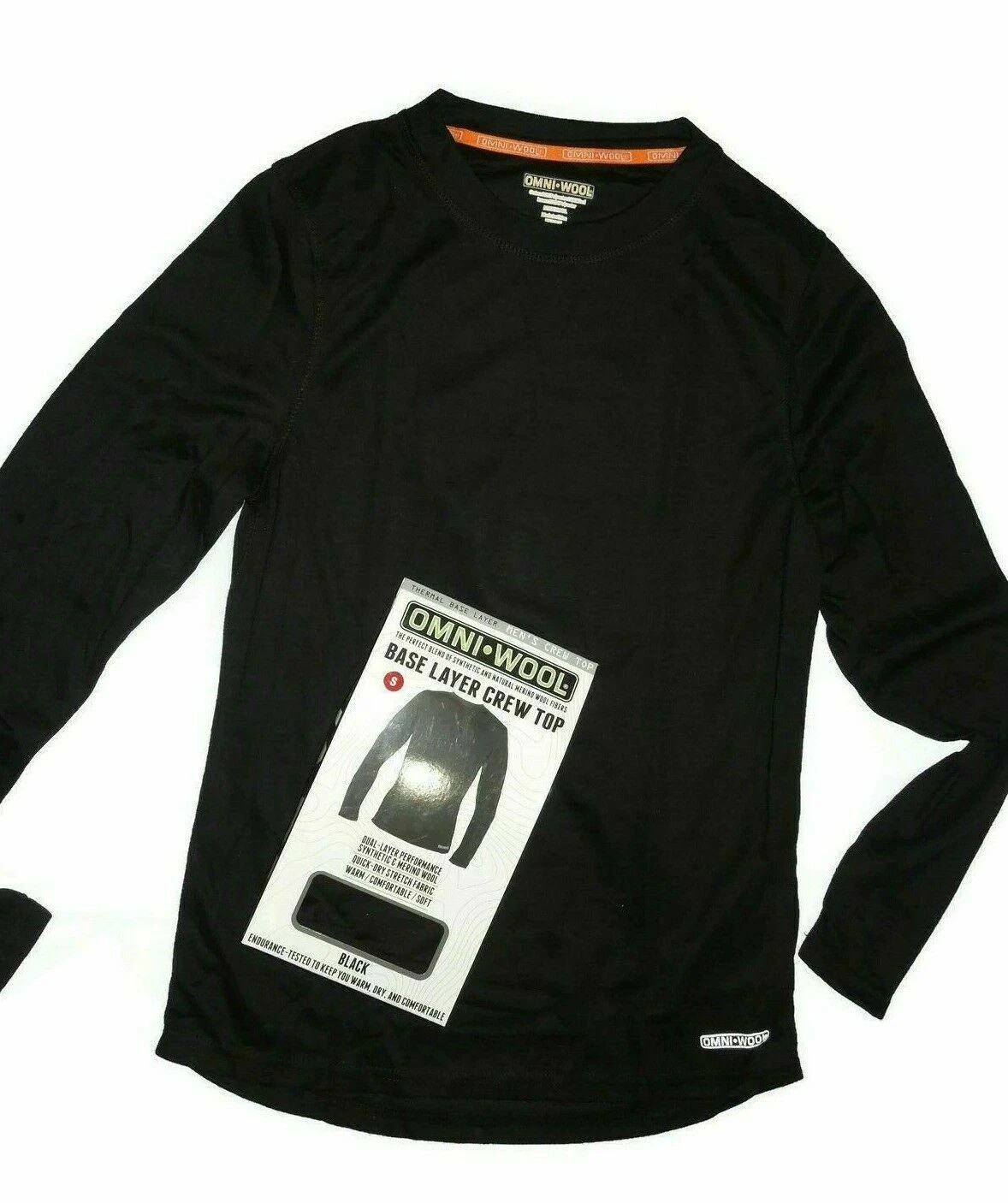 Omni Wool men's Black base layer Crew top shirt Omniwool size Small S