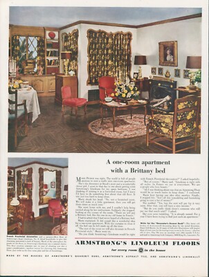 1950 Armstrong Linoleum Floor Brittany Bed Hood's Store Marie Pichon Ad LHJ7