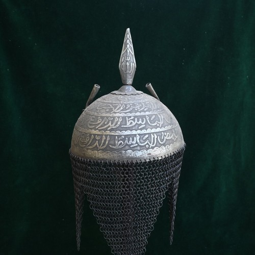Vintage Mughal Islamic QURAN Caligraphy Iron Kulah khula khud helmet Chainmail - Picture 10 of 17