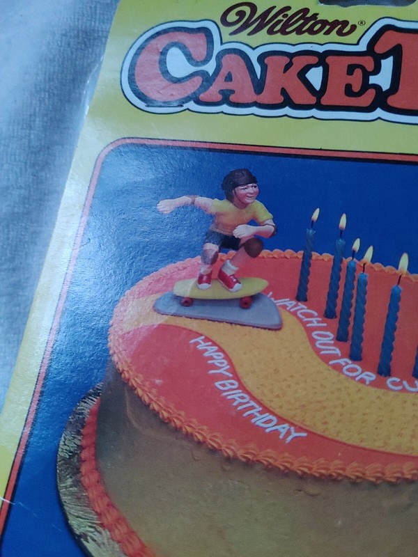 Wilton Cake Top Vintage 1979 Skateboard Stunt Rider 5" Tall NOS unopened package