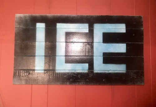ICE Sign 32” Rustic Folk Art Fishing Hunting Cabin Decor Beach Bait Tackle Beer - Picture 2 of 12