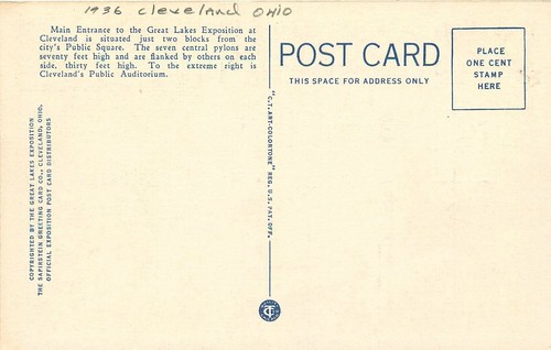 Postal 1936 Cleveland Ohio Entrada Principal Grandes Lagos Exposición Estanque 24-6695 - Imagen 2 de 2