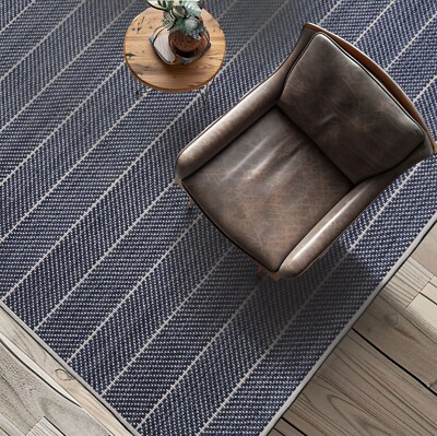 LoomBloom Multi Size Navy Hand Woven Herringbone Flatweave New Zealand Wool Rug