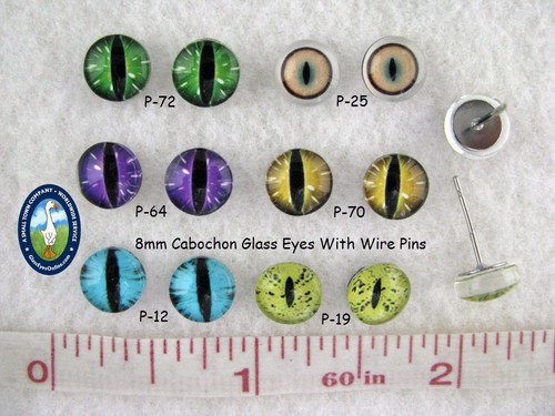 1 Pair Glass Cabochon Eyes On Wire Pins For Dragon, Jewelry, Sculpture,  CAB-PIN - Picture 1 of 14