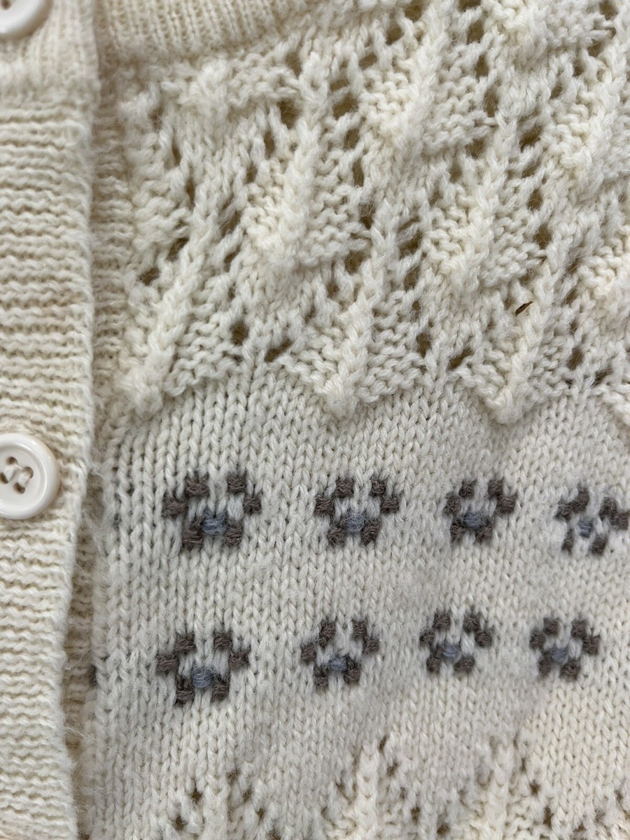 MARVIN KNTG MILLS Vintage Cardigan Sweater Off White Cream Cottage Core Knit Sml