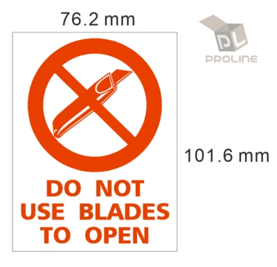 PROLINE 1 Roll 500 Labels 3x4 Do Not Use Blades To Open Warning Stickers