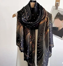 Lightweight Rectangle Accent Evening Scarf Gold Black 71 x 32”