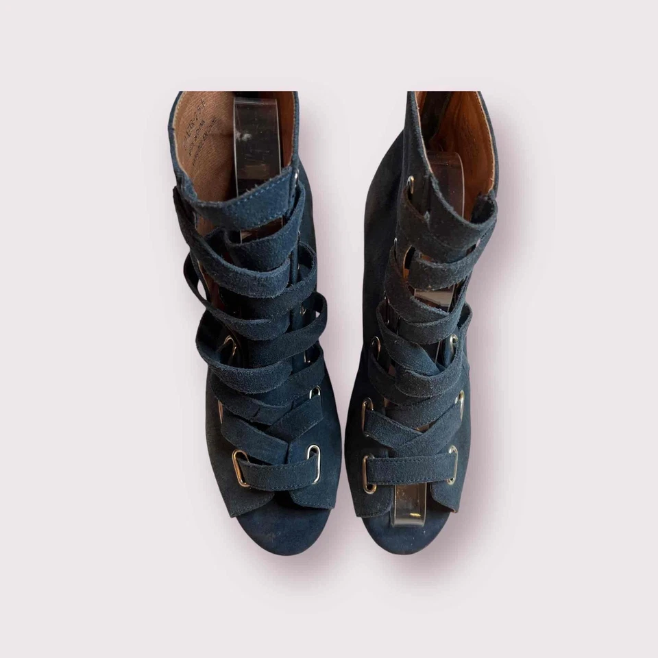 Sandalias Jeffrey Campbell Azul Gamuza Con Cordones Tacón Bloque Punta abierta Salazar Talla 9.5 Foto 4 de 4