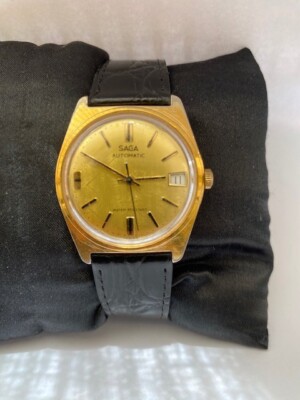 Saga Herren Swiss Made Vintage Calendar Automatik Lederarmband Uhr