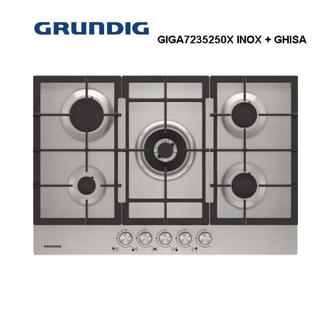 Grundig giga7235250x  PIANO COTTURA 5 FUOCHI 75CM ACCIAIO INOX + GHISA NUOVO