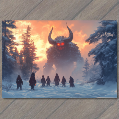 #ad Art Print Children Face Snow Demon Glowing Eyes Fog Winter Woods Encounter $12.99