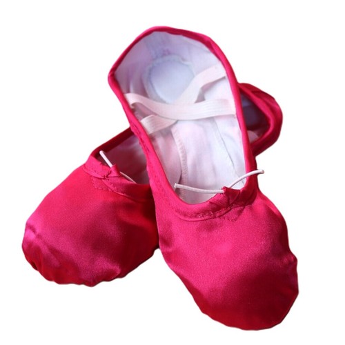 Dunkelrosa/fuchsia Satin Ballerinas mit geteilter Sohle (Hausschuhe) - Bild 1 von 2