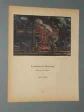 1932 MAGAZINE ILLUSTRATION "LOCOMOTIVES WATERING" BY REGINALD MARSH 
