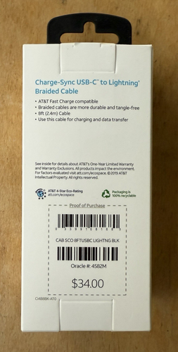 AT&T USB-C To Lightning MFi-Certified Braided Cable 8ft Fast Charge iPhone/iPad - Picture 3 of 4