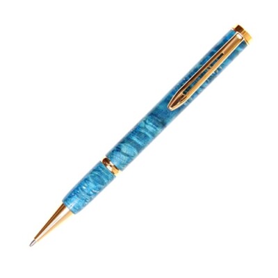 Longwood Twist Pen - Turquoise Box Elder, 24kt Gold Plating