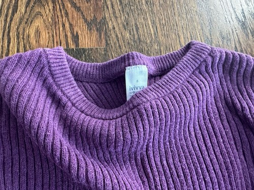 IVIVVA by Lululemon Eggplant Dark Purple Cable Sweater Dress Girls Size 8 - Picture 2 of 3