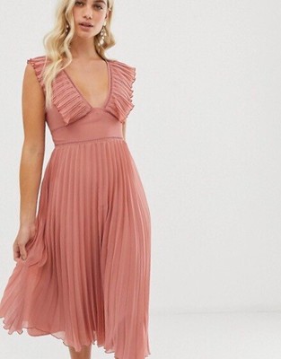 ruffle pleated midi dress
